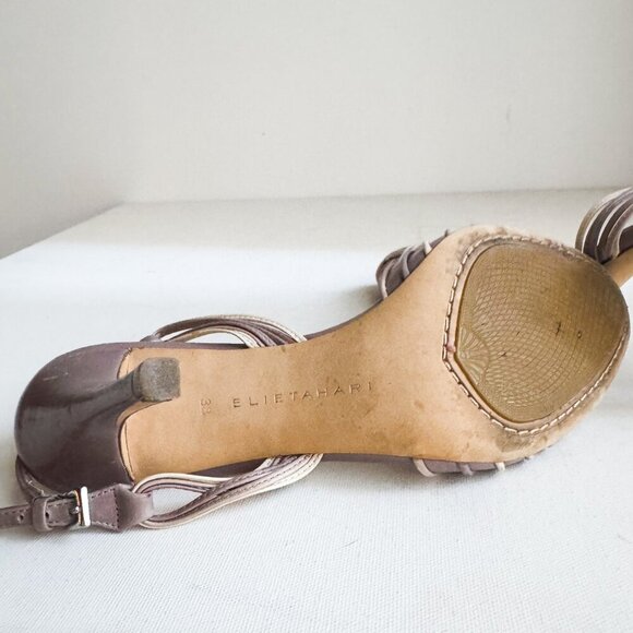 Elie Tahari Beige Two Tone Leather Braided Slingback Heels 38 - Picture 6 of 8